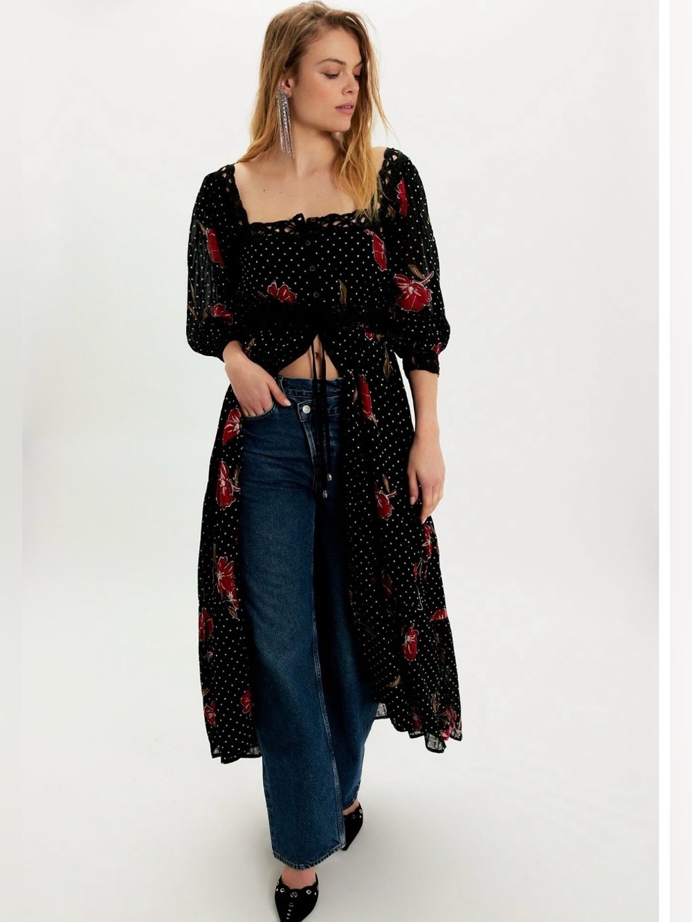 Free People Morning Meadows Red Pop Combo 💯 Cotton NWT
